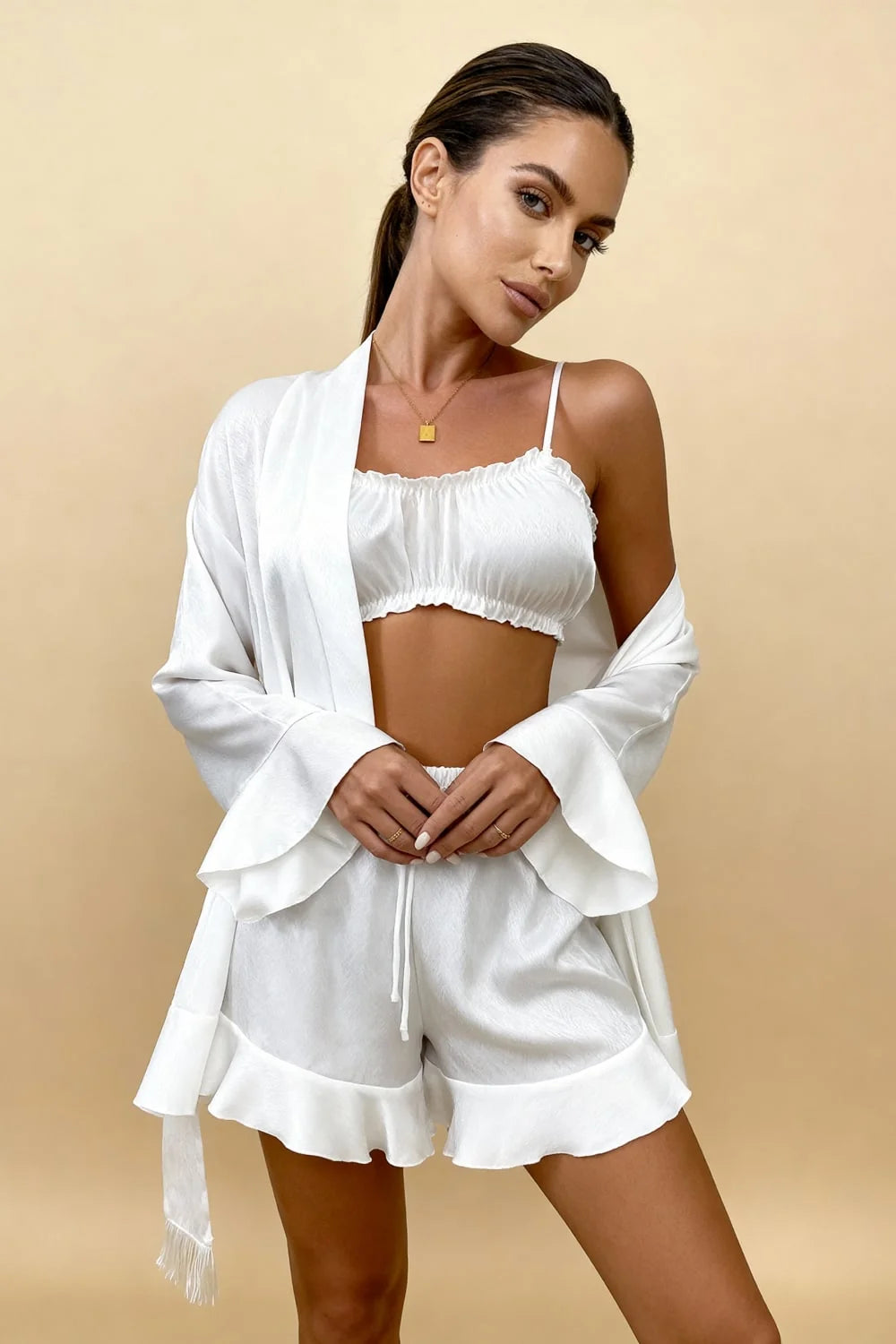 Conjunto de pijama de satén de 3 piezas - Angie
